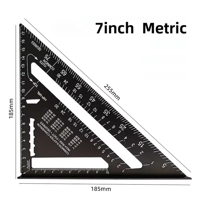 Règle triangulaire de 7 pouces, outil de mesure, outils de charpentier en alliage d'aluminium, règle