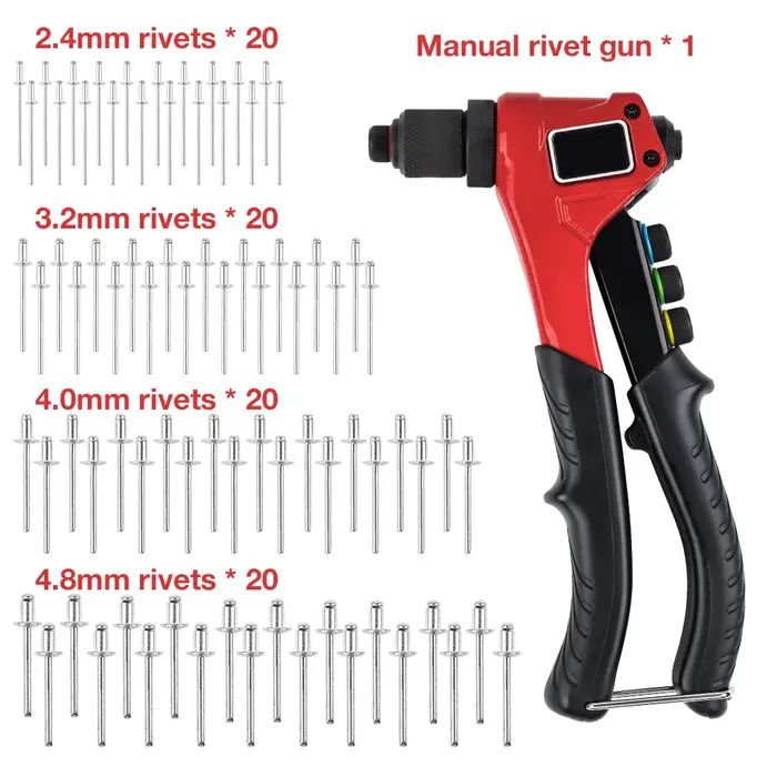 2,4 mm/3,2 mm/4,0 mm/4,8 mm Kit de pistolet à rivets électrique outil de rivetage bricolage insérer 