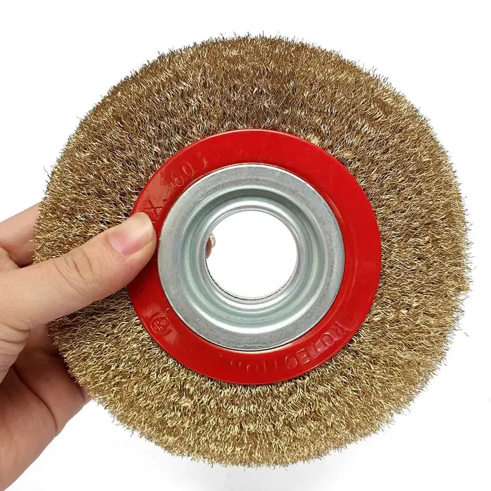 Brosse à roue métallique de 6 pouces en acier inoxydable, pour meuleuse d'établi, polissage, ébavurage, élimination de la rouille et de la peinture, roue de brosse métallique pour perceuse