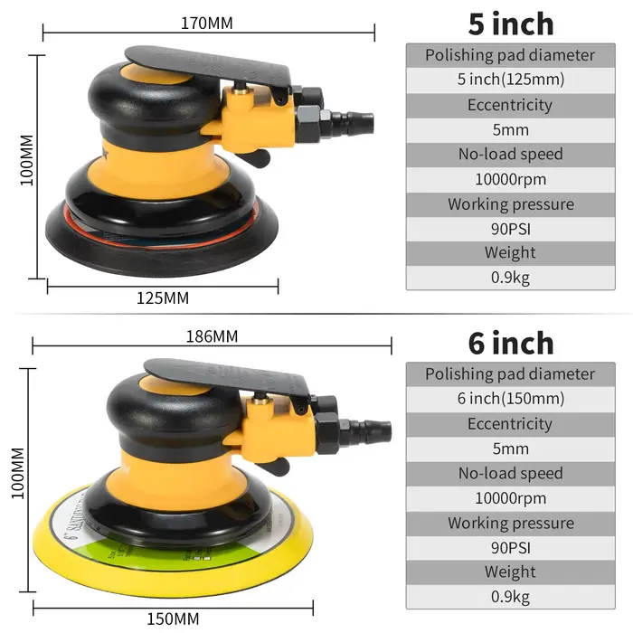 Ponceuse à air pneumatique de 5 ou 6 pouces