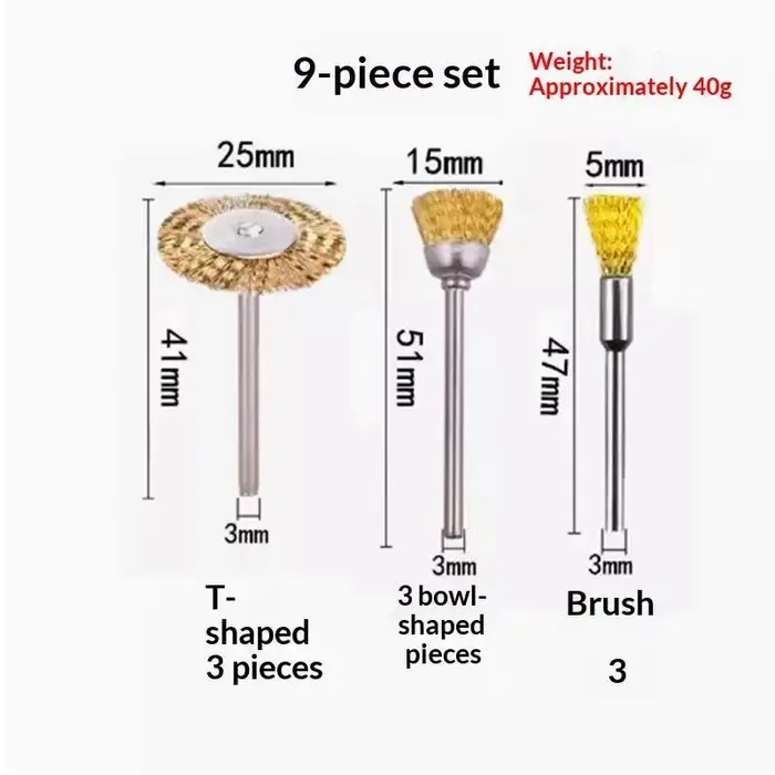Lot de 9 mini-brosses métalliques pour perceuse