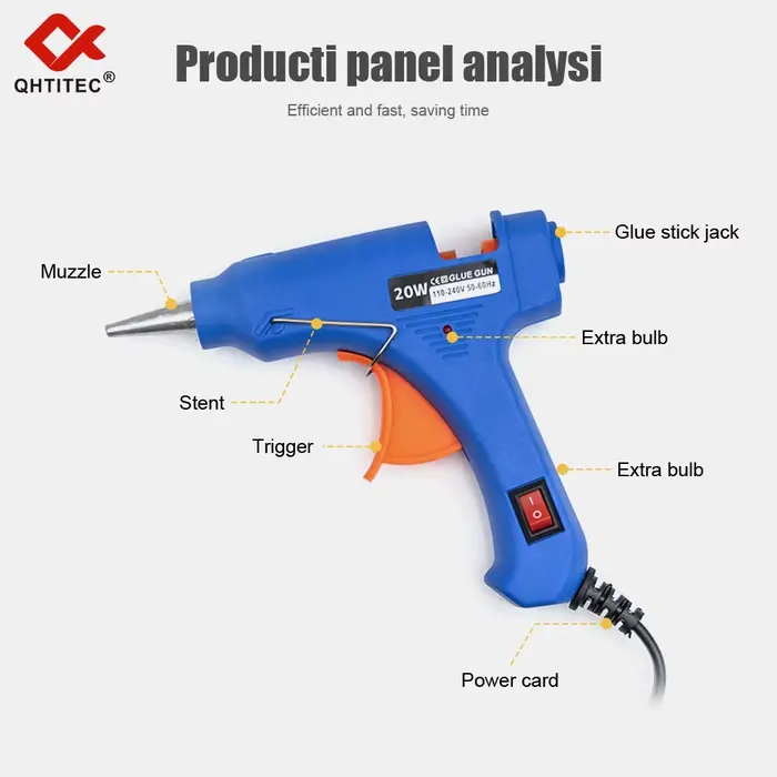 Pistolet à colle thermofusible 20W avec bâton de colle Transparent de 7MM, Mini pistolet électrique 
