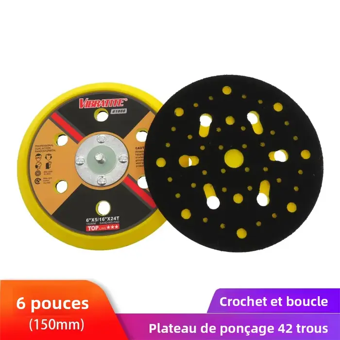 Support de ponçage multi-trous de 6 po (150 mm) à fixation auto-agrippante avec filetage 5/16x24T, s