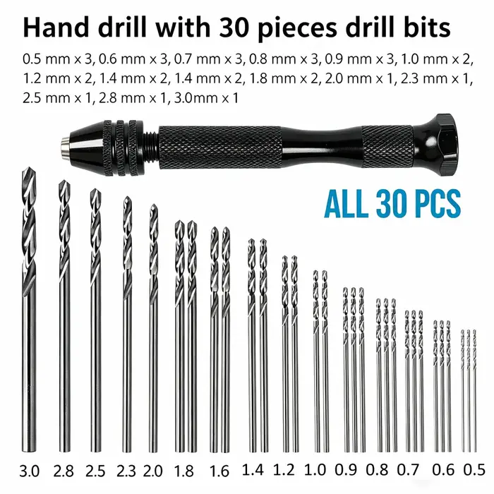 Mini perceuse manuelle avec 30 micro-embouts