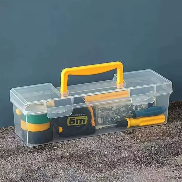 【Boîte à outils transparente vide, portable, grande capacité, en plastique, avec poignée, pour le ra