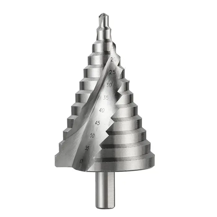 Foret étagé 6-60mm, rainure en spirale, coupe-trou de pagode, feuille de métal, foret conique, tige triangulaire, ouvre-trou étagé