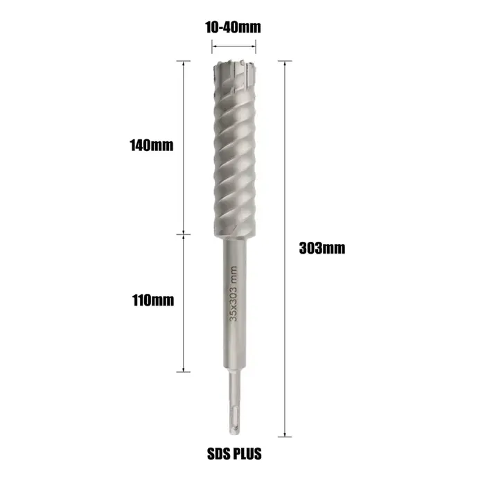 Foret pour béton armé SDS-Plus à tête de lame en alliage dur taille 10-40mm