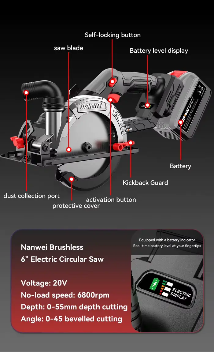 Nouvelle scie à onglet électrique 6 pouces 21V à batterie lithium pour la découpe du bois