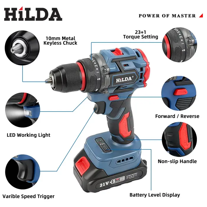 HILDA perceuse électrique professionnelle sans fil