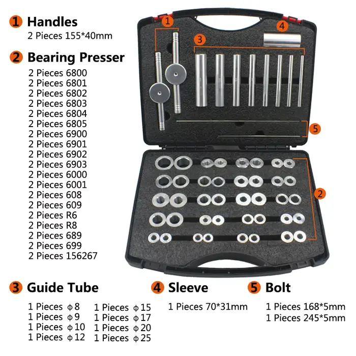 Kit d'outils pour l'installation et le démontage de roulements de moyeu de vélo
