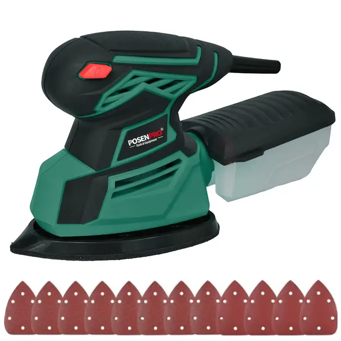 Ponceuse électrique multi-détails 130W avec port d'extraction de poussière et 12 feuilles de papier de ponçage pour la décoration intérieure et le traitement du mobilier