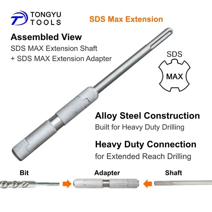 Tige d'extension SDS Max avec adaptateur de coupleur Max-Lock pour marteau perforateur