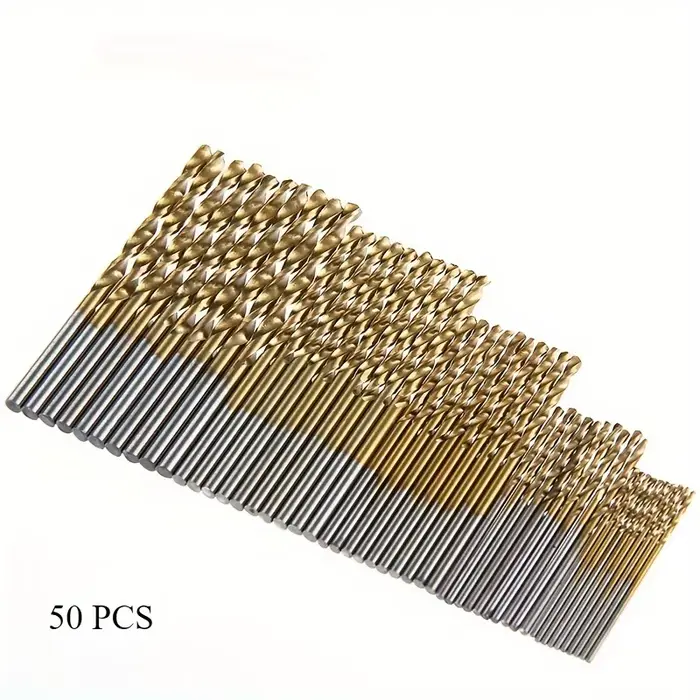 Jeu de 50 forets HSS revêtus de titane, tailles mixtes de précision et durables, adaptés aux perceus