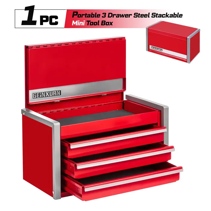 Geinxurn Mini boîte à outils, rouge Portable 3 ou 5 tiroirs Micro cabine à roulettes boîtiers à outi