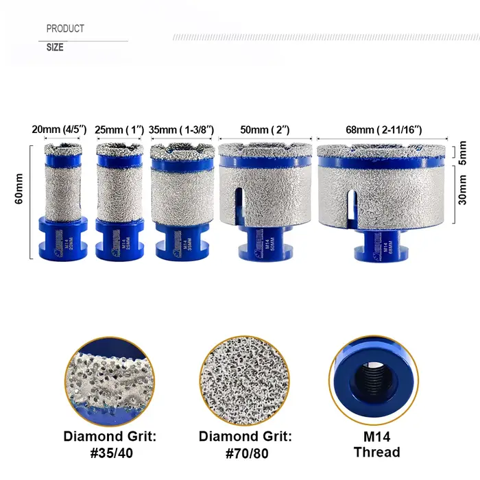 SHDIATOOL 1pc diamant forage doigt fraises 20/25/35/50/68mm façonnage meulage carreaux de céramique 