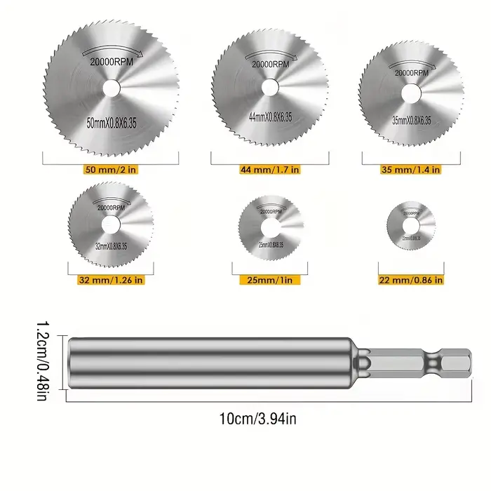 Disque de coupe HSS pour outil rotatif à tige hexagonale de 1/4 po
