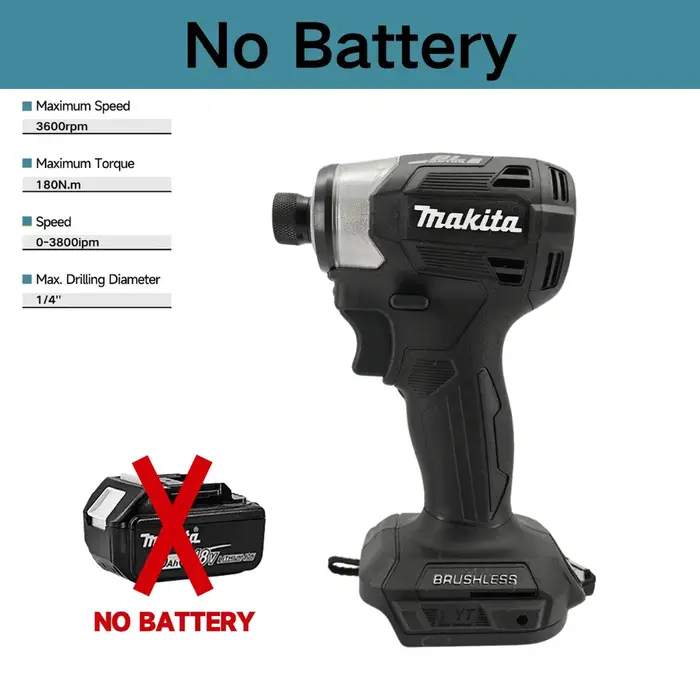 Makita DTD173 18V Visseuse à percussion sans fil 180N.m Perceuse électrique sans balais Tournevis LED Outils électriques multifonctions pour la maison