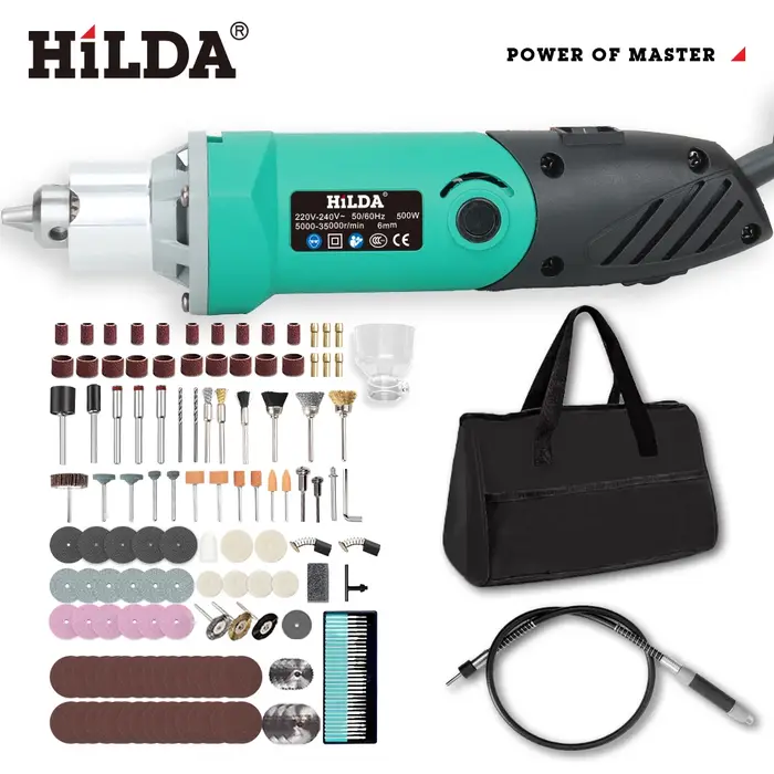 HILDA graveur perceuse électrique Dremel 500W 6 vitesses variables haute puissance vert travail du bois outils rotatifs ensemble meuleuse polissage