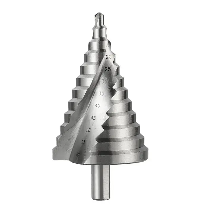 Foret étagé 6-60mm, rainure en spirale, coupe-trou de pagode, feuille de métal, foret conique, tige triangulaire, ouvre-trou étagé