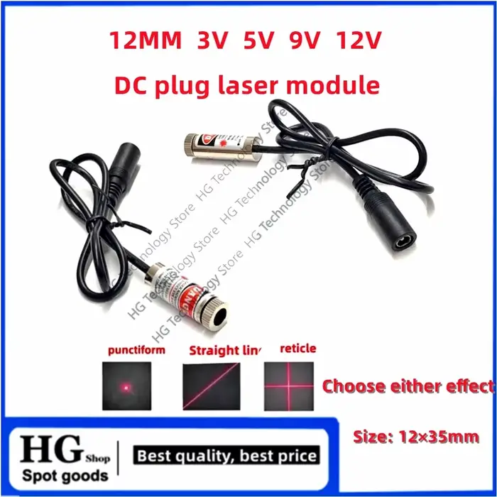 Module laser DC 3V 5V 9V 12V, prise 12mm, faisceau laser 5mW 650nm en forme de point rouge, lumière