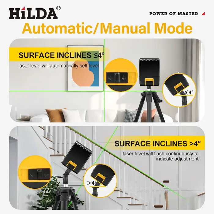 HILDA niveau Laser vert 2 lignes lignes transversales auto-nivelantes, chargement USB de taille Mini