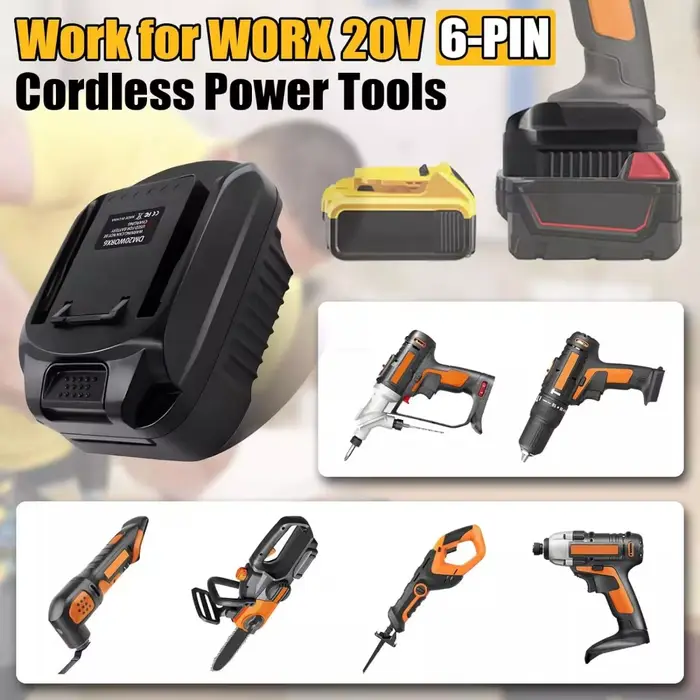 Adaptateur de batterie DM18WORX6PIN pour Dewalt 20V pour convertir