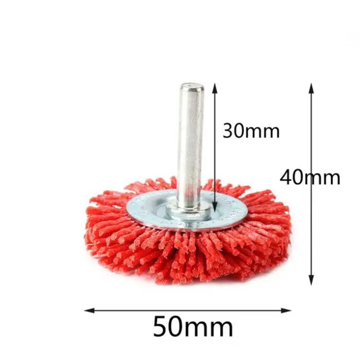 Brosse plate en Nylon, roue métallique Abrasive, outil rotatif, polissage, brosses d'ébavurage, tige