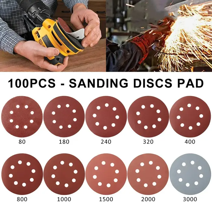 100 pièces 125MM rond papier de verre disque ponceuse