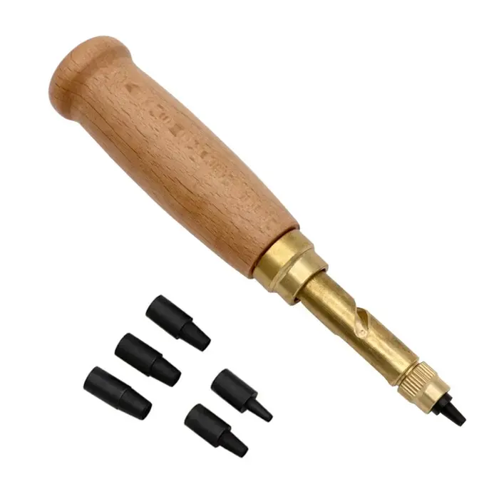 Perforateur automatique de cuir avec manche en bois, outil de perforation à trous creux avec 6 embou