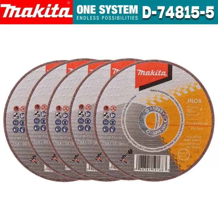 MAKITA Roue à tronçonner D-74815-5 76x10mm en acier inoxydable 5 pièces WA60T Scie à lame électrique Applicable à DMC300