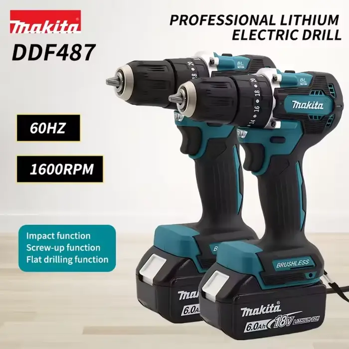 Perceuse à percussion Makita DDF487 10 mm sans balais 18 V lithium-ion rechargeable