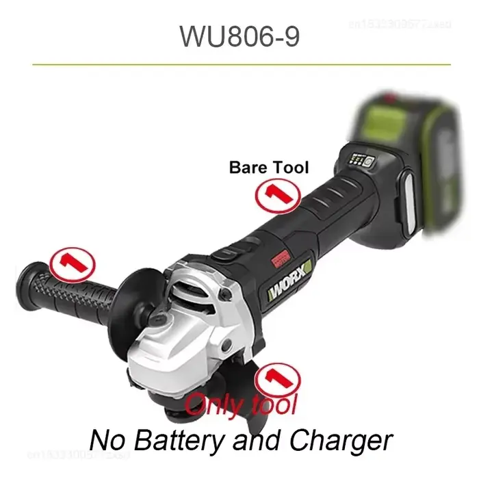 Worx meuleuse d'angle sans fil sans brosse WU806 outil nu 20V 100x16mm 9500 tr/min Protection d'embrayage pour le travail du bois polissage coupe