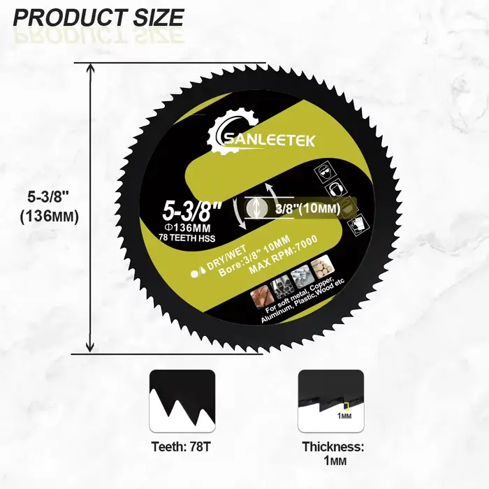 Lame de scie circulaire SANLEETEK HSS 136/140 mm pour couper le contreplaqué, les panneaux OSB, le r
