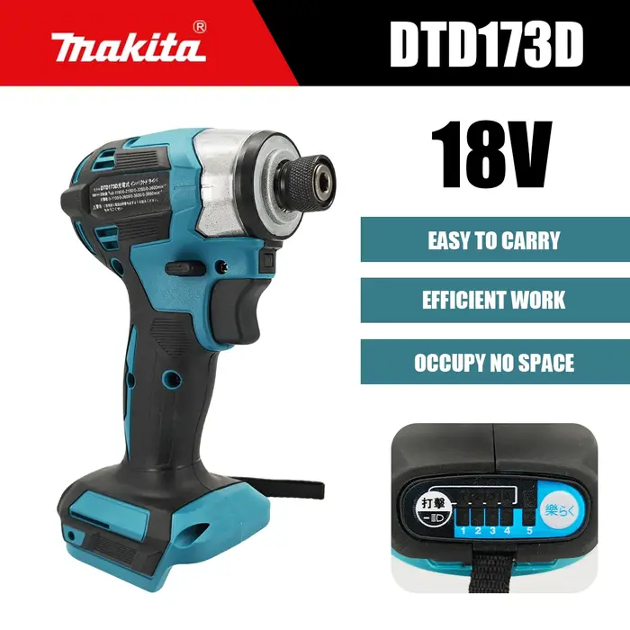 Makita DTD173 1800RPM 180Nm Visseuse à percussion sans fil 180Nm Moteur sans balais Perceuse électrique Mode T pour vis à bois pour batterie Makita