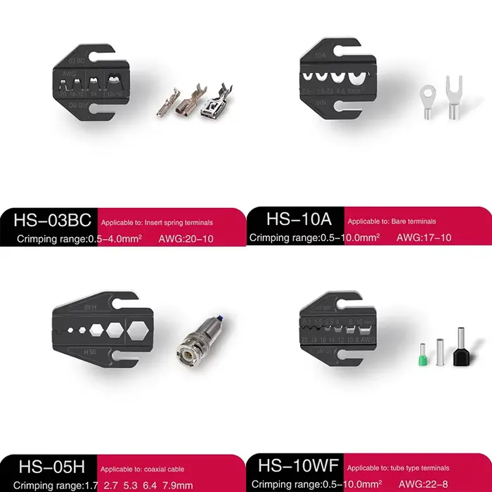 HS Pince à sertir mâchoire 9 pouces pour insert à ressort, pré-isolée, étanche, type tube, mâchoire 