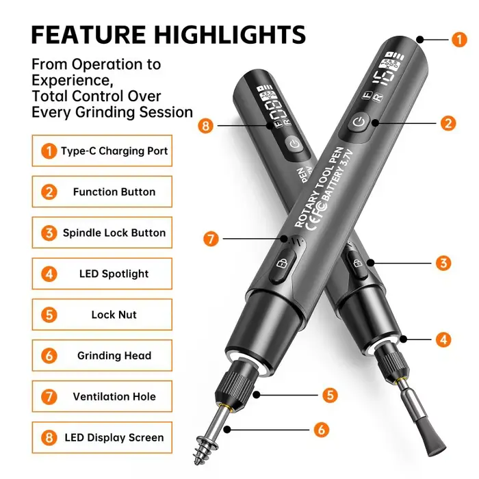 Mini stylo de gravure rotatif sans fil 6000-16000r