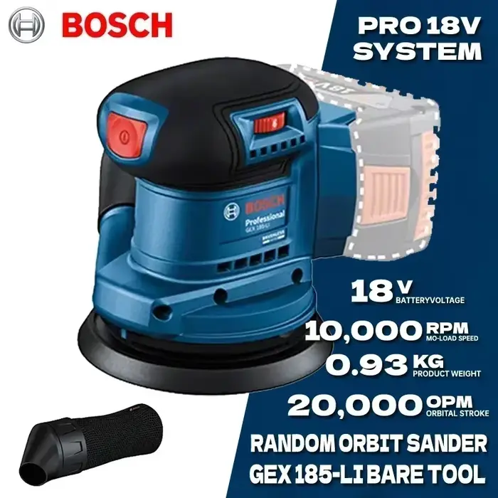 Ponceuse orbitale aléatoire sans fil BOSCH GEX 185-LI 18V