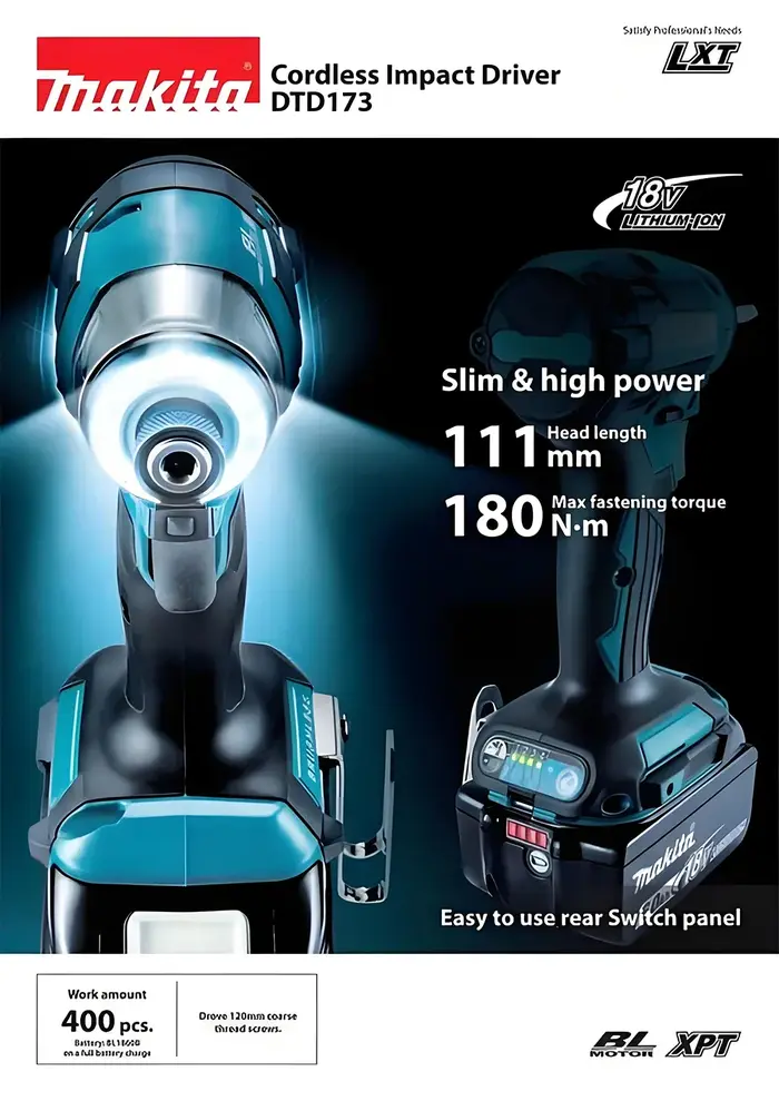 2025 Makita DTD173 bule 18v sans brosse Lithium-ion pilote d'impact outil électrique outil multifonc