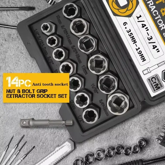 Extracteur de vis endommagé, 14 pièces, dissolvant d'écrou de boulon en acier cr-mo, Kit d'outils de