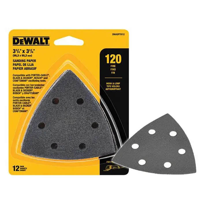 DEWALT Triangle à crochet et boucle 120 grain papier de verre paquet de 12 oscillant multi ponçage polissage accessoires pour outils électriques DWASPTRI12