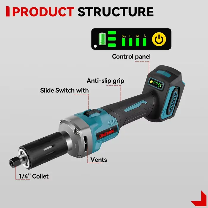 ONEVAN 2000W meuleuse électrique sans fil 4 vitesses 35000 tr/min outils portatifs sans brosse pour le polissage et le meulage pour broche de batterie Makita