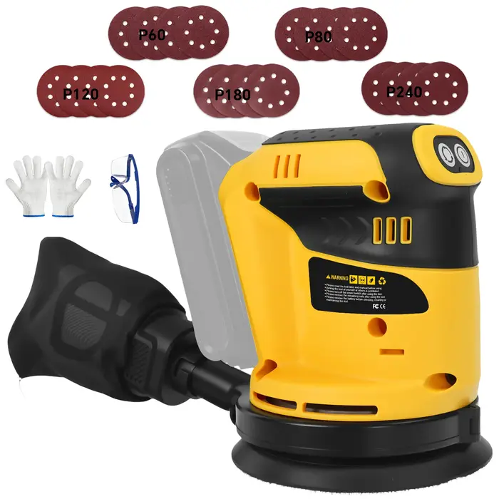 Ponceuse orbitale électrique 125 mm 3 vitesses pour ponçage et polissage du bois avec 20 papiers abrasifs pour batterie