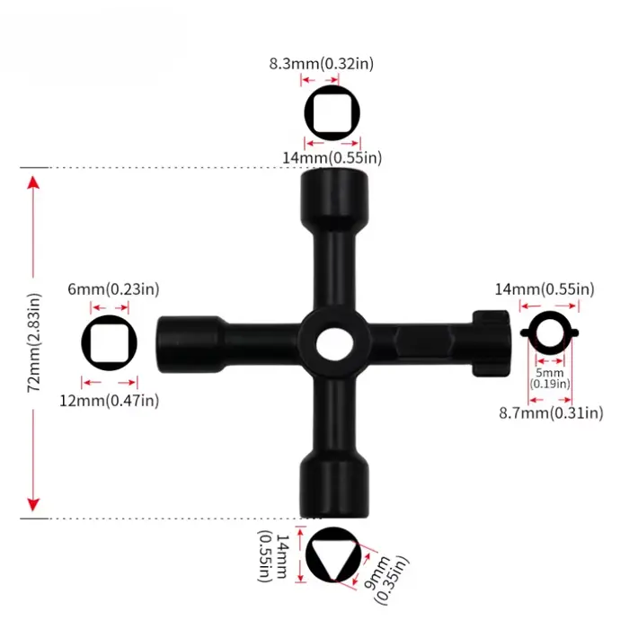 Clé multifonction 4 en 1 pour électricien, plombier, utilitaire, interrupteur croisé, clé triangulai