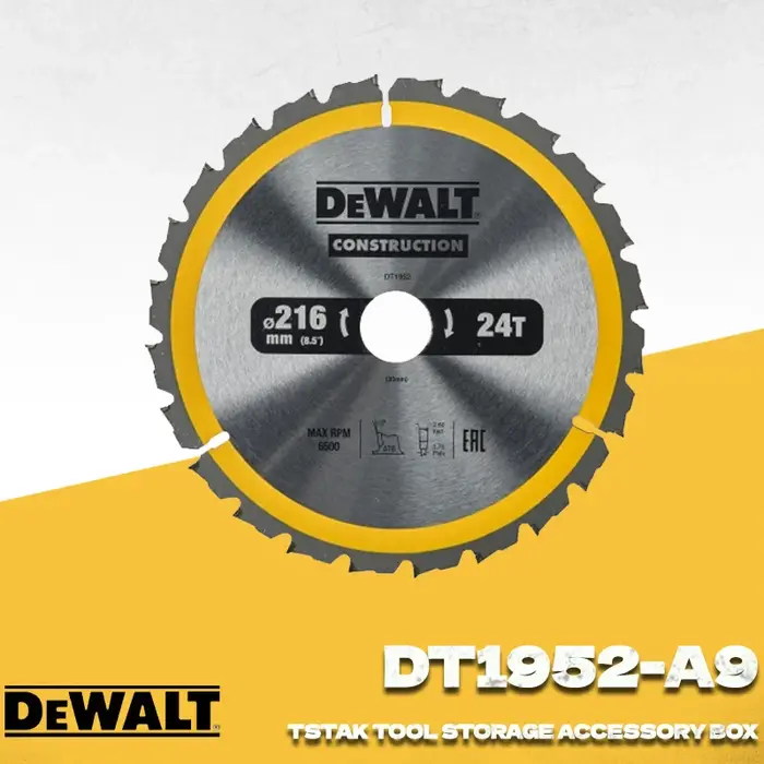 DEWALT DT1952-A9 Lame de scie circulaire en carbure de 216 mm, lame de scie à bois 216x30x24T pour scie circulaire, accessoires pour outils électriques