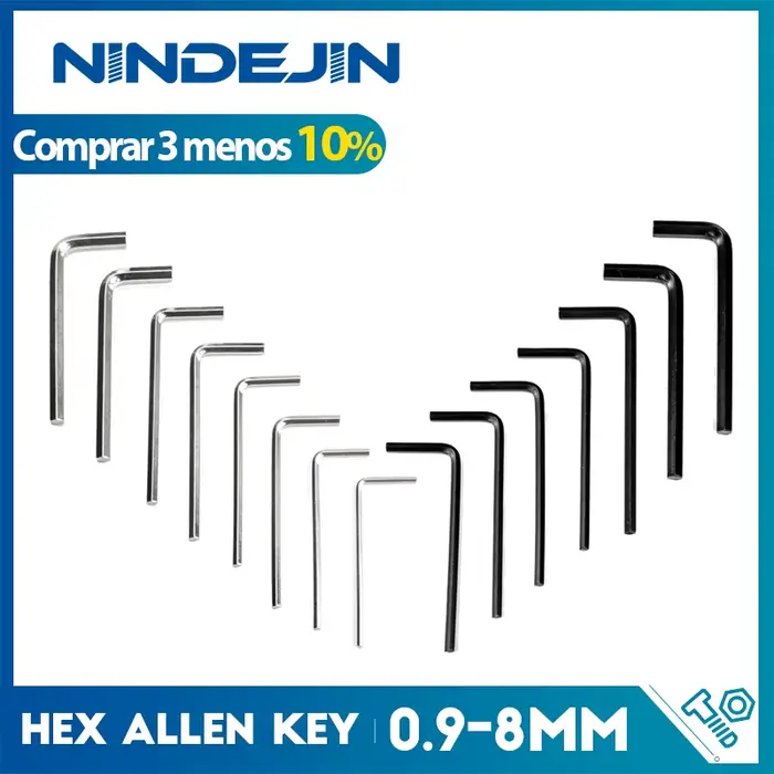 NINDEJIN – clé allen hexagonale en forme de L, 2 à 20 pièces, en acier au carbone, 0.9mm, 1.5mm, 2mm