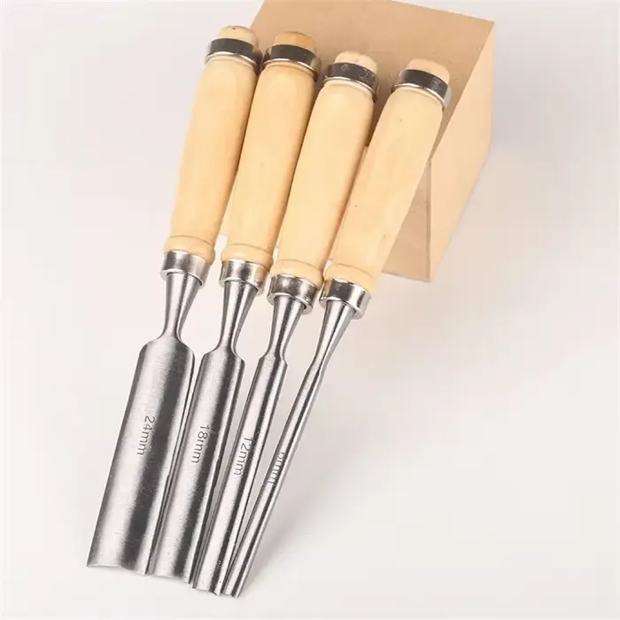 Ciseaux professionnels pour la sculpture sur bois, ensemble de 4 pièces 6/12/18/24 mm, ciseaux plats