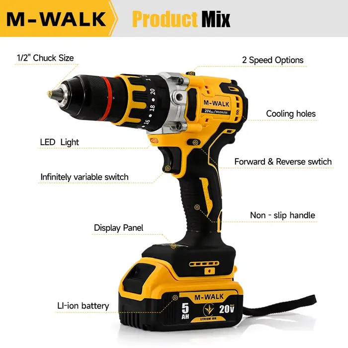 M-WALK DCD791 Perceuse Électrique Sans Brosse Sans Fil Tournevis