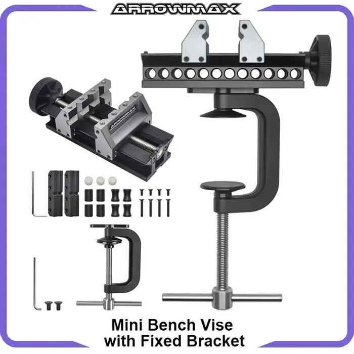 Étau de banc double extrémité ARROWMAX avec support fixe pour perceuses – Série Mini