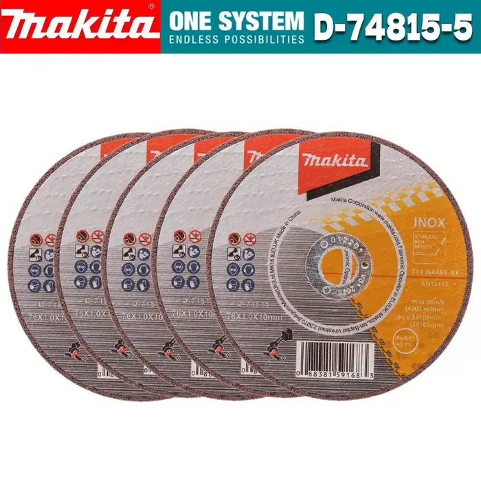 MAKITA Roue à tronçonner D-74815-5 76x10mm en acier inoxydable 5 pièces WA60T Scie à lame électrique Applicable à DMC300