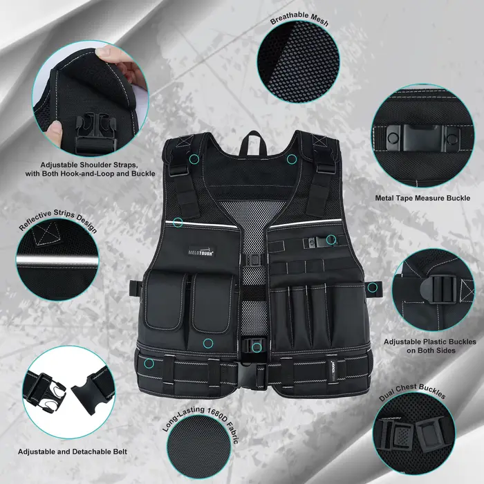 Gilet à outils pour hommes avec pochettes et ceinture